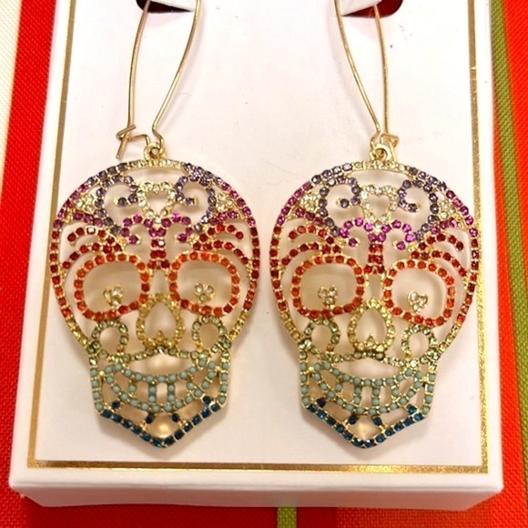 Brand New Bella Jack Colorful Rainbow Halloween Skeleton Skull Drop Earrings - Picture 4 of 13